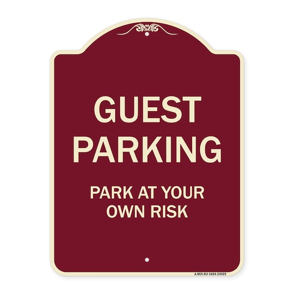 Designer Series Sign-Guest Parking, Burgundy Heavy-Gauge Aluminum Sign, 24" x 18", BU-1824-23925